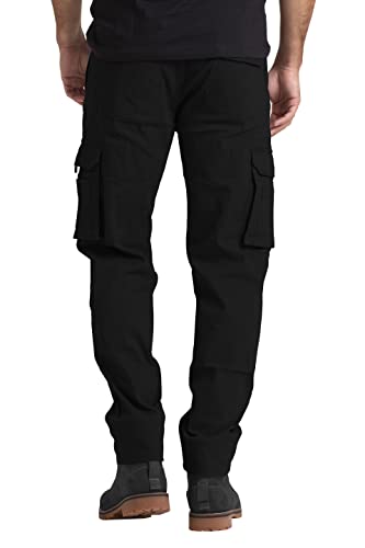 Herren Cargohose Schwerlast Arbeitskleidung Tactical Super Dehnbar Flex Baumwolle Straight Freizeithose 12 Taschen Entspannte Passform Combat Arbeitshose Alle Größen 32W-44W (Schwarz, 32W / 30L) Cover