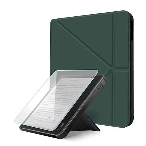 Arcanproty Case for Kobo Libra Colour (2024) & Libra 2 - Vegan Leather Cover with Origami Stand & Auto Wake/Sleep Includes Screen Protector Compatible with Model N428 & N418 (Dark Green 7 inch)