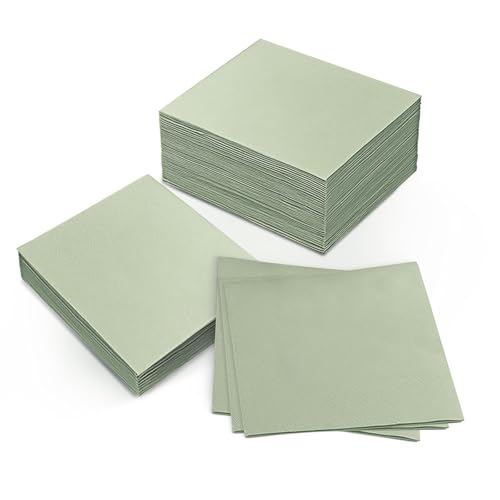Jiaoshou Pan 100 Servilletas de Papel Verde Salvia, Servilletas de Cocktail 2 Capas para Boda, Cumpleaños, Fiesta, Cena (33x33cm)