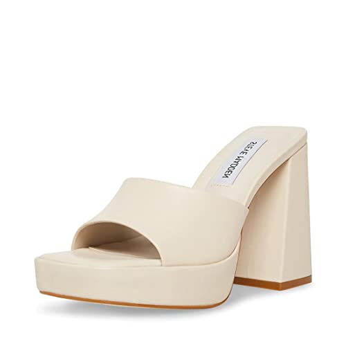 Steve Madden Cristo Platform Sandal Open Toe Chunky Heel Slip On Mule Pumps (Bone Leather, 7) #TOP13
