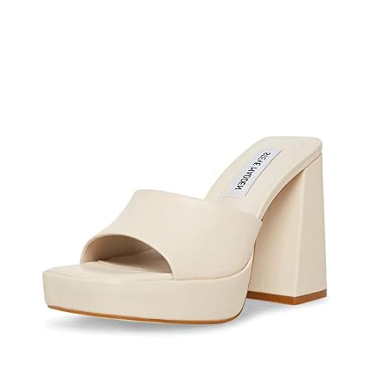 Steve Madden Cristo Platform Sandal Open Toe Chunky Heel Slip On Mule Pumps (Bone Leather, 10)