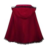 Little Red Riding Hood Cape Velvet Cloak for Halloween Christmas Cosplay Party Lace Pleated Hooded Short Cloaks