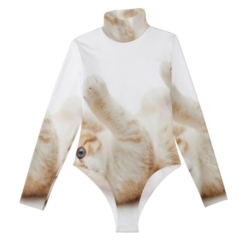 Camiseta de manga larga para mujer GuoChe con estampado de gatito y cuello alto falso