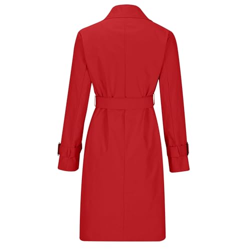 Mid Long Trench Coat for Women Double Breasted Classic Lapel Windproof Overcoat Fashion Outerwear with Belt2