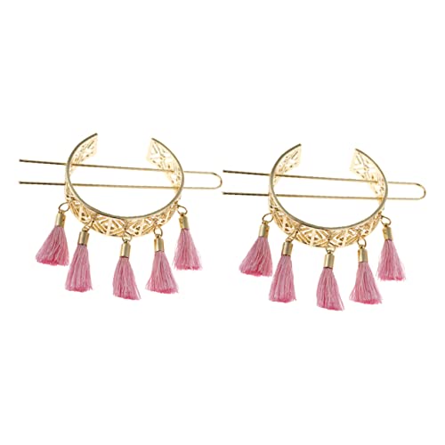 Hemobllo 2 pezzi Fermaglio per Retro con Frange Set Bacchette per Chignon Hollow Accessorio per Donne e Ragazze Colore Rosa