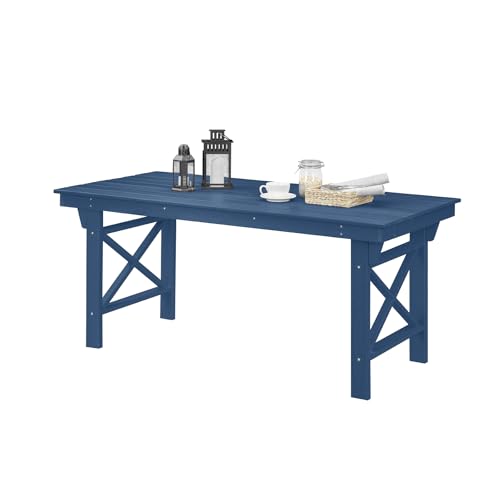 SEEHILL HDPE Outdoor Dining Table, 66.9” Rectangle Patio Dining Table for 6, All-Weather HDPE Outdoor Table with 2.2” Umbrella Hole, HDPE Patio Furniture for Deck, Backyard, Garden, Pool, Navy