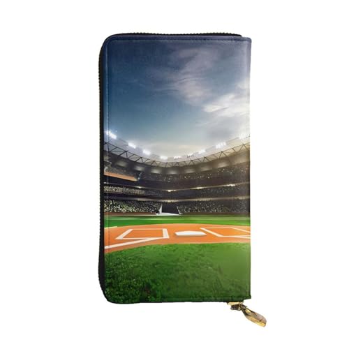 Portefeuille long en cuir avec imprimé terrain de baseball vert pochette étanche