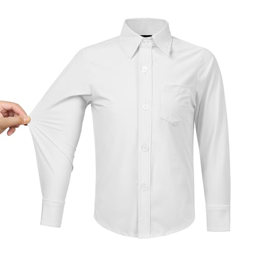 Image of 2T-16Y Boys' Stretch Long Sleeve Button Down Toddler Dress Shirt Wrinkle Free Oxford Uniform Shirt with Chest Pocket