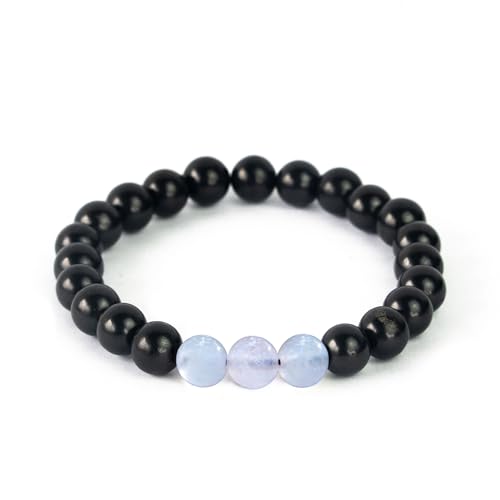 Karelian Heritage Shungite & Moonstone Stretchy Stone Bracelet for Women | Authentic Shungite Crystal Jewelry | Protective Powerful Defender Stone Bracelet | Healing Crystal BO31