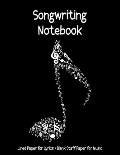 Songwriting Notebook: Lined Paper & Music Manuscript Paper for Writing Lyrics & Composing Music| Staff Paper Notebook, 12 Staves per Page | Music Journal | 8.5"x11" | 120 Pages | Black Cover