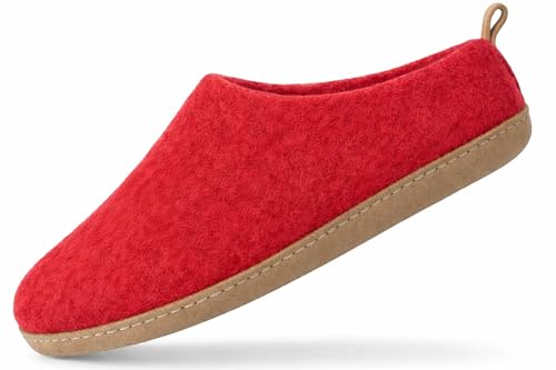 Image of Wool Indoor Slippers - Natural Organic Wool, Genuine Leather Sole, Handmade in Nepal - Cozy, Warm, Soft, Unisex Non-Slip House Shoes for Men & Women - Perfect for Winter Comfort