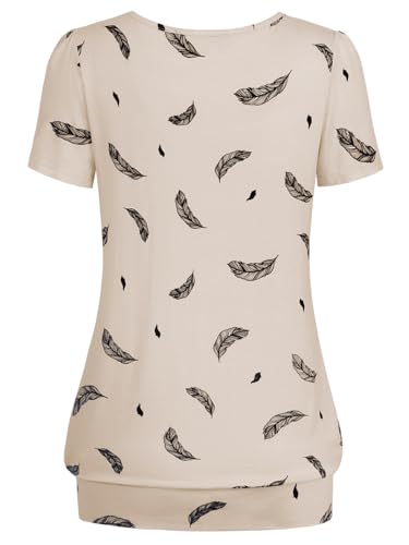 DJT Women's Short Sleeve Summer Tops Scoop Neck Pleated Front Casual Tee T Shirt2