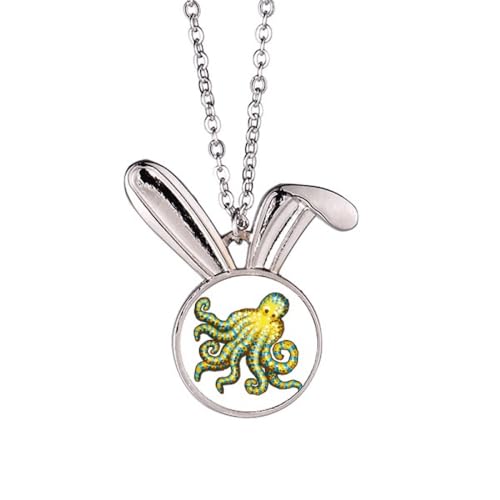 Collier pieuvre lapin anti-allergique : pendentif original pour peaux sensibles à porter au quotidien