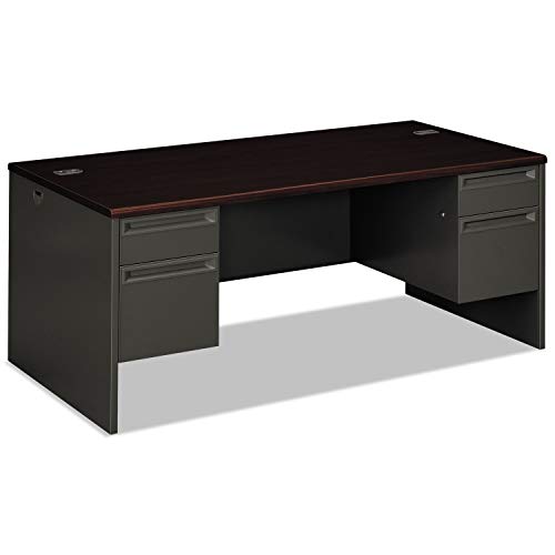 HON 38000 Series Double Pedestal Desk, 72\" X 36\" X 29.5\", Mahogany/Charcoal