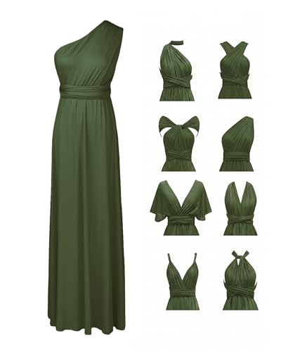 Abendkleid Lang Damen Elegant Rückenfreies Multiway Bandage Wickelkleid Festlich Hochzeitskleid Brautkleid Brautjungfernkleider Cocktailkleid Weihnachten Silvester Partykleid Ballkleid Dunkelgrün M