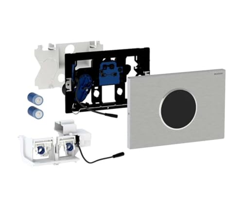 Geberit WC-Steuerung mit elektr. Spülauslösung, Sigma10, 2-Mengen-Spülung, Batteriebetrieb, verschraubbar, 115.909.SN.6, Farbe: Edelstahl Gebürstet