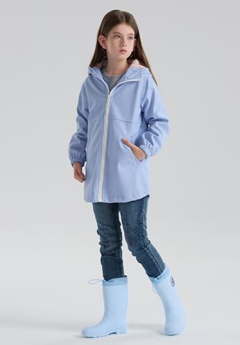 Image of SOLOCOTE Kids Rain Jacket Hooded Lined Rubber RainCoats for Girls Boys Waterproof Windproof Size 5-14Y