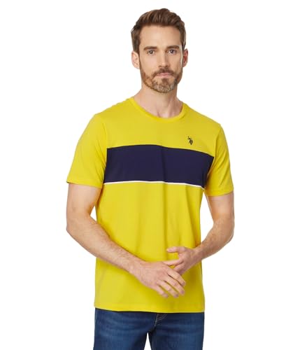U.S. POLO ASSN. Men's Short Sleeve Colorblock Stripe Crew Neck Jersey Tee Shirt, Winning Yellow