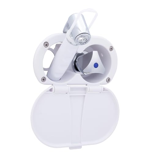 Ambassador Marine Trinidad- Transom Shower (Cold Only), Arctic White Cup & Lid, Hammer-Head Arctic White Sprayer, 6' White Rubber Hose, Chrome Trinidad Handle - 136-0212-AW-W