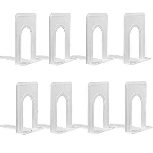 Image of Metal Bookends for Home Office, Book Shelf Holder Home Decorative, Book Ends for Heavy Books/Movies/CDs, White 6.5 x 5 x 5.7 in, 4 Pair/ 8 Piece