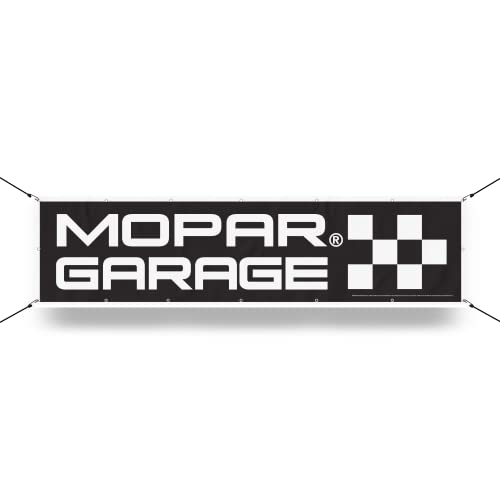 Bannière Mopar en vinyle pour habiller un mur de garage nu avec œillets
