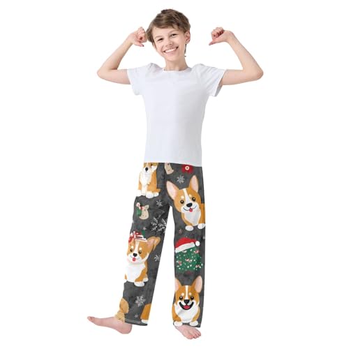 Lovely Corgi Dog Christmas Snow Boys Long Pants Soft Trousers Elastic Waist Kids Lounge Bottoms with Pockets S-XL3