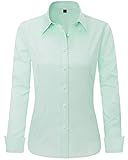 J.VER Womens Shirts Long Sleeve Stretch Fitted Dress Shirt Green Business Casual Work Office Tops Fashion Ladies Blouses Shirts M