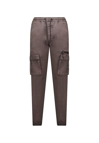 Deeluxe Monroe - Pantalón cargo para hombre, 98% algodón, 6 bolsillos, corte de carga normal, cintura elástica y cordón, antracita, S