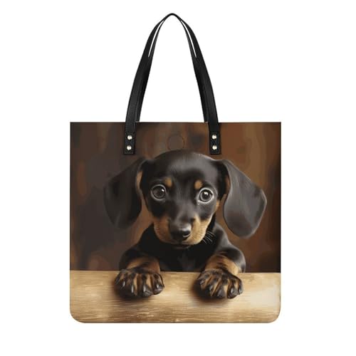 Sac à main hobo en cuir végétalien pour femme imprimé teckel