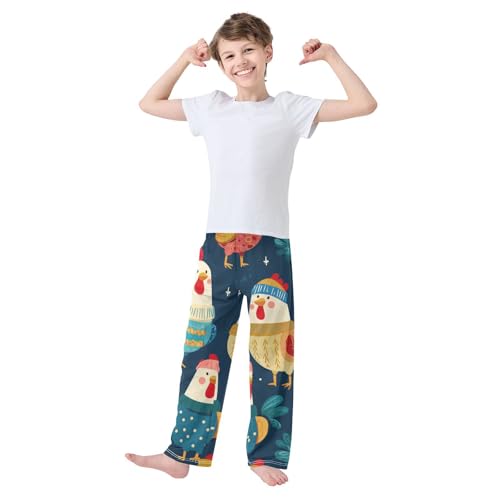 ZZXXB Chicken Snow Print Boys Long Pants Soft Trousers Elastic Waist Kids Lounge Bottoms with Pockets S-XL3