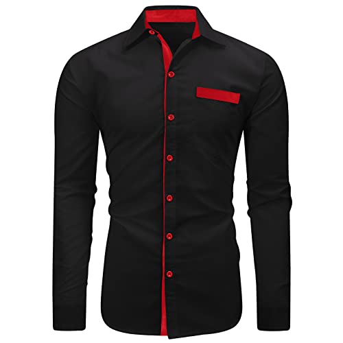 NeedBo Mens Long Sleeve Dress Shirts Slim-Fit Contrast Color Casual Button Down Shirts with Pocket2