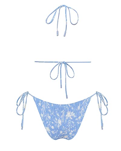 Image of Women's Triangle Bikini Set String Swimsuit Print Tie Smocked Ruched Two Piece Bathing Suit