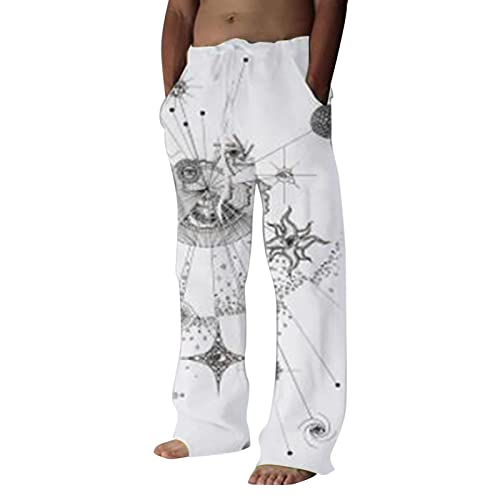 DPPA Mens Casual Linen Pants Loose Fit Straight Leg Sweatpants for Men Jogger Sweatpant Drawstring Long Pants Trousers, White-l, XX-Large