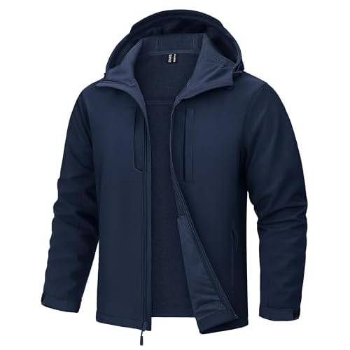 TACVASEN Men's Softshell Jacket with Hood Waterproof Fleece Coat Winter Windbreaker Lightweight Rain Jackets
