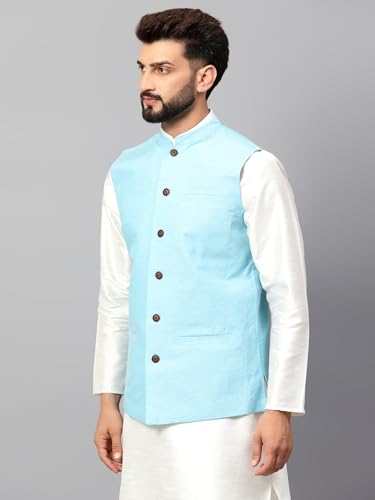 Image of LATEST CHIKAN Men's Traditional Cotton Solid Nehru Jacket /Waistcoat