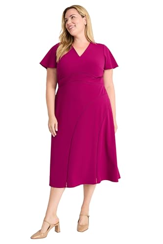 Image of Maggy London Women's Elegant Midi Dress with Flutter Sleeves - V-Neck A-line Silhouette - Versatile Cocktail Dress