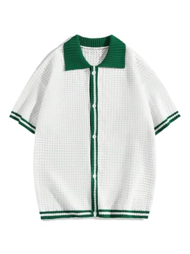 men's pullover sweaters Casual Green Striped Button-Down Knit Top