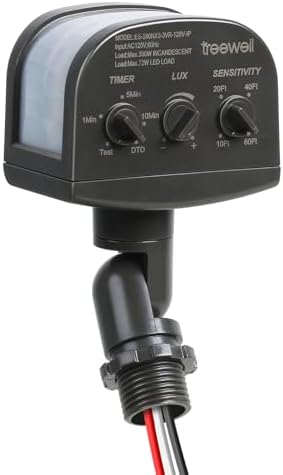 TREEWELL 240-Degree Replacement Motion Sensor, Adjustable LUX(5-300) & Time & Detection Sensitivity Up to 60 Feet Range, 3 Working Modes Outdoor Motion Detector for Security Floodlight, Brown