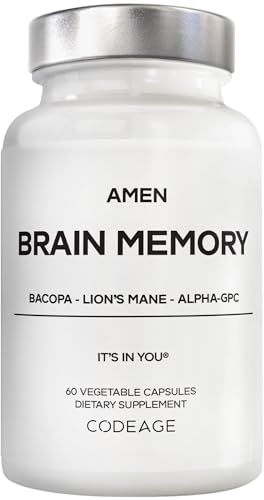 Amen Brain Memory Supplement- Bacopa, Lion’s Mane, Alpha-GPC, Citicoline, Phosphatidylserine, Rhodiola, Ginkgo, BioPerine, Huperzine A - NSF Certified Cognition & Mind Vitamins, Non-GMO - 60 Capsules