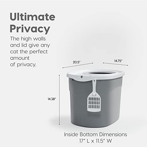 IRIS-USA-Cat-Litter-Box-Large-Top-Entry-with-Litter-Catching-Lid-and-Scoop-Dog-Proof-Enclosed-Cat-Litter-Box-GrayWhite IRIS USA Cat Litter Box Large Top Entry with Litter Catching Lid and Scoop Dog Proof Enclosed Cat Litter Box GrayWhite