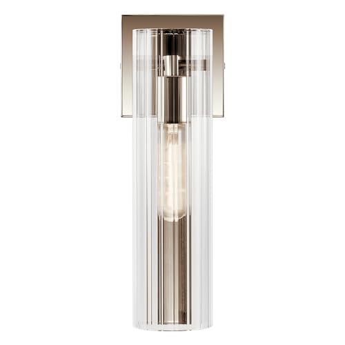 Image of Kichler Jemsa 1 Light Wall Sconce, Modern Light with Clear Fluted Glass in Polished Nickel for Bathroom, Powder Room, Sides of Fireplace, Down a Hallway, Kitchen, or Bedroom (14 inch x 4.75 inch), 55165PN