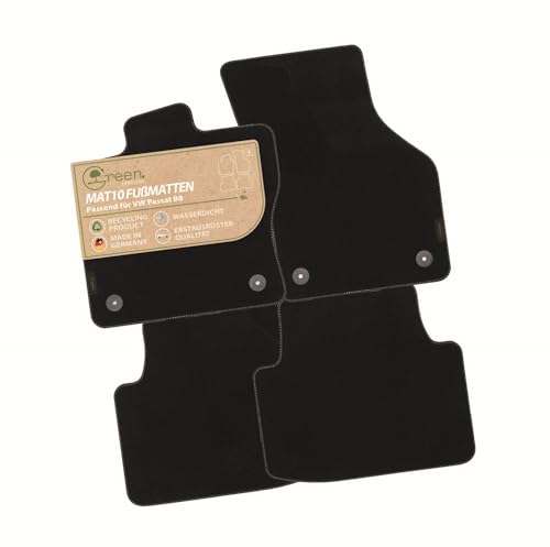 MAT10 Green Edition – Auto-Fußmatten passend für VW Passat B8 (BJ 11/2014-01/2024, Typ 3G) | nachhaltiges Velours | Automatten-Set, 4-teilig | Made in Germany, Erstausrüsterqualität