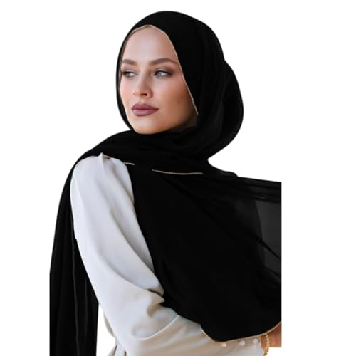 ANKOMINA Women Soft Chiffon Diamond Chain Trim Long Scarf Shawl Muslim Hijab Head Wrap Scarves4