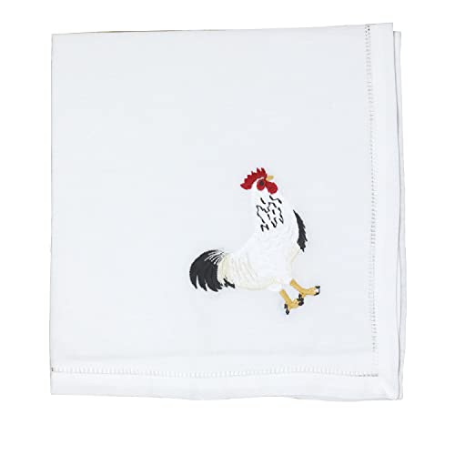 Quang Thanh Embroidery - 18"X18" Embroidered Cotton With Adorable Chicken Design, Set Of 4 White Table Napkins, Hemstitched Dinner, Machine Washable - Great Present Ideas, Daily Use, Events, Holidays. #TOP2