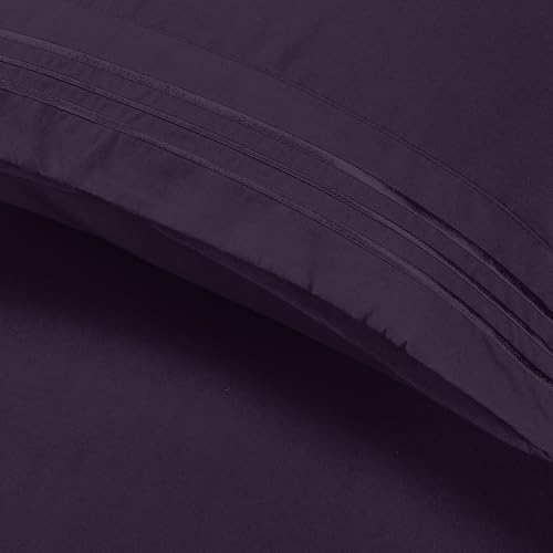 Image of Elegant Comfort Luxury Ultra-Soft 2-Piece Pillowcase Set 1500 Thread Count Egyptian Quality Microfiber Double Brushed-100% Hypoallergenic-Wrinkle Resistant, Standard /Queen Size, Purple