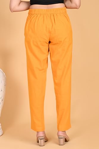 Image of Women's Solid Straight Fit 100% Cotton Trousers | High Waist, Side Pockets, Ankle Length Pants for Office, Casual
