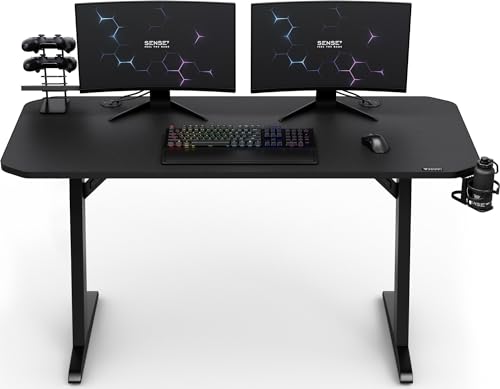 Schreibtisch Nomad Basic, Gaming Tisch 140x60, PC Tisch mit Kopfhörerhaken, Getränkehalter, Controller Halter, Gaming Computertisch mit Kohlefaseroberfläche, Ergonomischer Gaming Desk – Bild 3