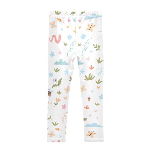 Insects Diverse Flowers Girls Leggings,Workout Leggings for Girls Toddler Athletic Leggings Size for 3-10T2