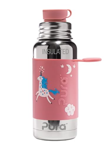 Image of Pura Sport 16oz /473ml Insulated Bottle w /Sleeve & Silicone Big Mouth Top - Stainless Steel, Warm & Cold, Leak-Proof & Spill-Proof for Kids, Toddlers, Preschoolers - Unicorn