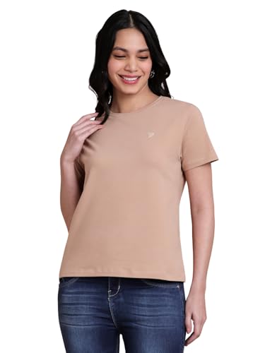 Image of TWIN BIRDS Women's Cotton Elastane T-Shirt | Stretchable Lightweight Casual Round Neck Solid Plain Tee | Soft Breathable Fabric Top | Short Sleeve Everyday Wear